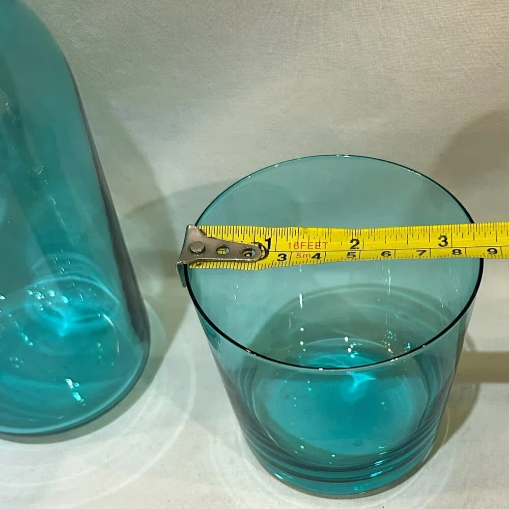 Jonathan Adler BIBA Teal Blue Glass Bedside Water Carafe 25 oz & Cup 10 oz Set